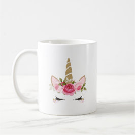 Taza de café Unicornio Dorado Floral Rosa Lindo Mo