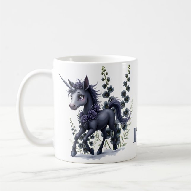Taza De Café Unicornio estilizado en esplendor floral. (Izquierda)