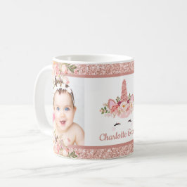 Taza De Café Unicornio floral del oro color de rosa femenino