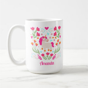 Taza De Café Unicornio floral personalizado