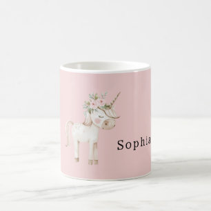 Taza De Café Unicornio Floral Rosa