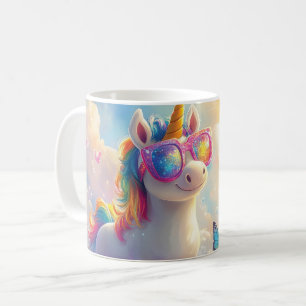 Taza De Café Unicornio lindo con gafas de sol: mágico y diverti