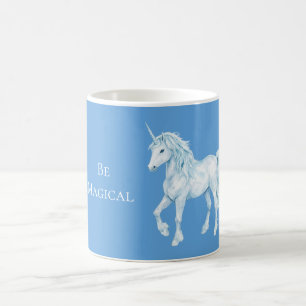 Taza De Café Unicornio Mágico Blanco Azul Acuático