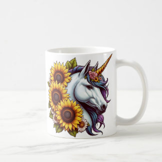 Taza De Café Unicornio mágico y girasoles
