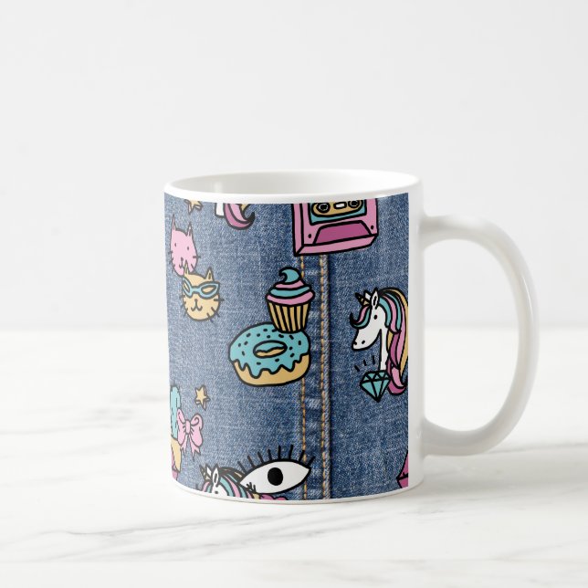 Taza De Café unicornio parches denim (Derecha)