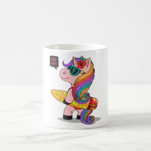 Taza De Café unicornio personalizado con tabla de surf