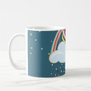 Taza De Café Unicornio vintage: Ilustracion de nubes arcoiris