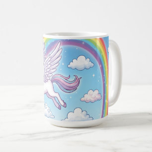 Taza De Café Unicornio volador de dibujos animados con arcoíris