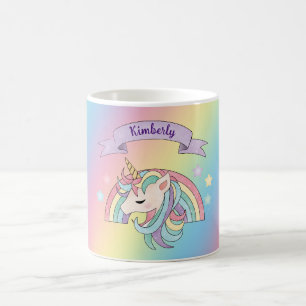 Taza De Café Unicornio y arcoíris brillante Nombre personalizad