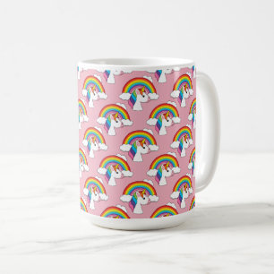 Taza De Café Unicornio y arcoiris con nubes kawaii