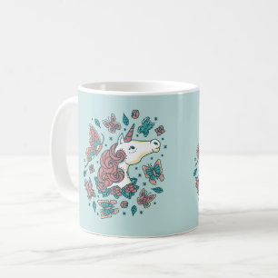 Taza De Café Unicornio y mariposas