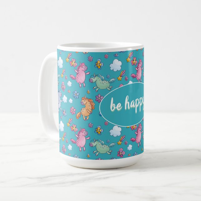 Taza De Café Unicornios caprichosos y flores de Bonito brillant (Anverso izquierdo)