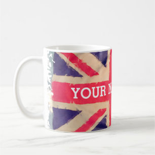 Taza De Café UNION JACK FLAG grunge + tu texto