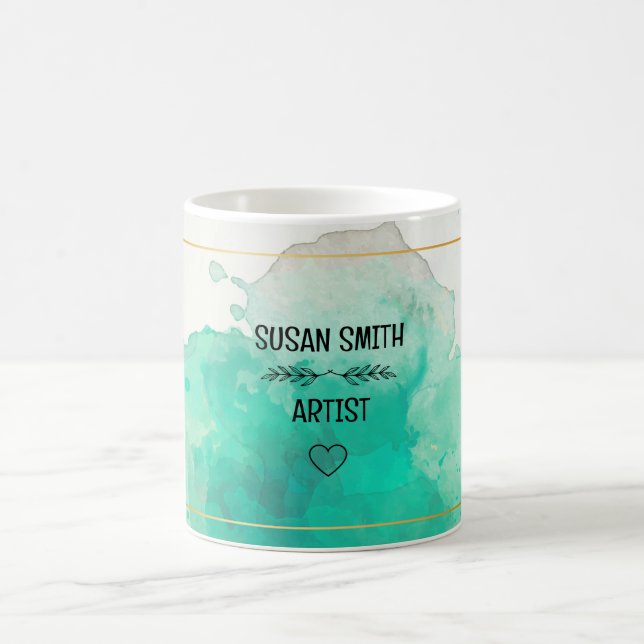 Taza De Café uniq moderno abstracto de acuarela verde personali (Centro)