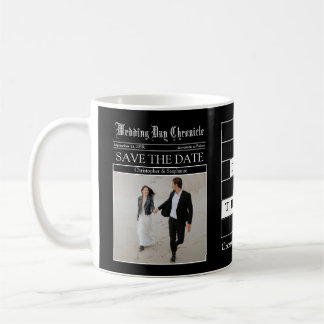 Taza De Café Unique Black Custom Newspaper Save the Date