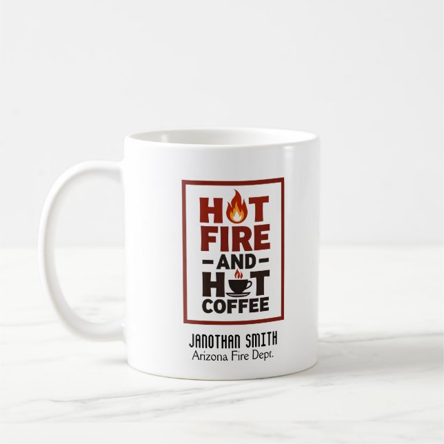 Taza De Café Unique Firefighter Red and Black Text Fire Icon (Izquierda)