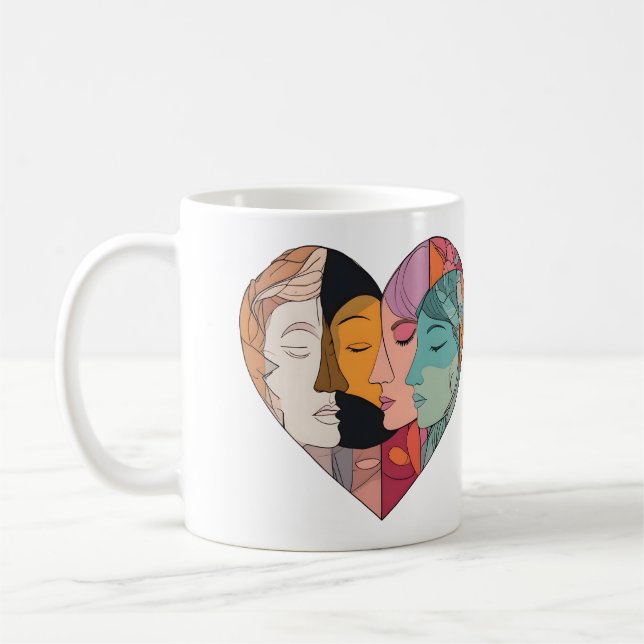 Taza De Café Unity Heart Diverse Faces Line Art Diversity  (Izquierda)