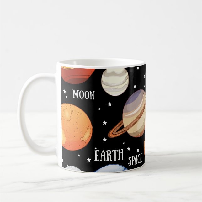 Taza De Café Universo, espacio, diseño dibujado mano del tema (Izquierda)