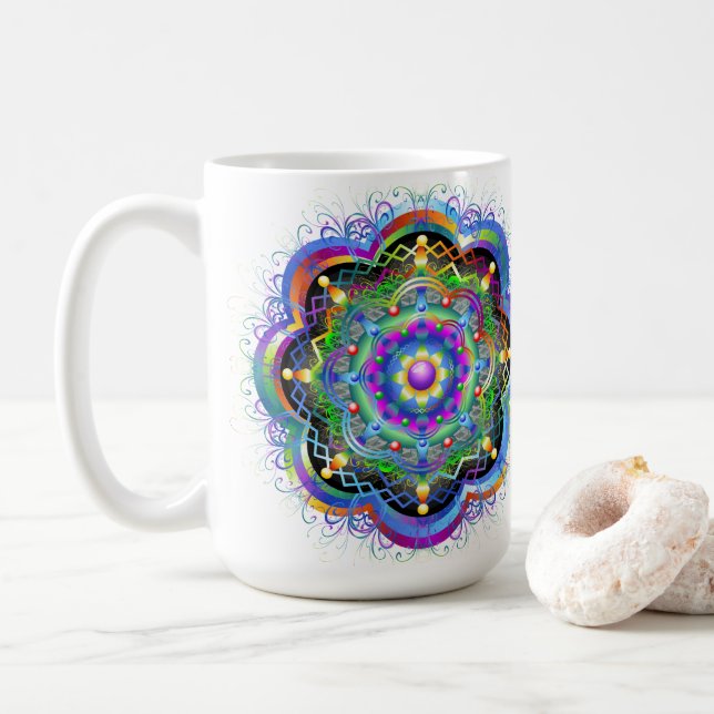 Taza De Café Universo Mandala Colores Psicodélicos (Con donut)