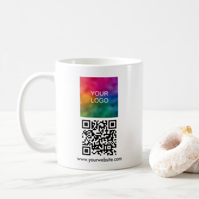 Taza De Café Upload Logo Sleek Template Scannable QR Code (Con donut)