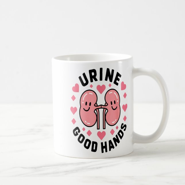 Taza De Café Urine Good Hands Kidney Pun Cute Cartoon Humor  (Derecha)