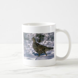 Taza De Café Urogallo superado que se coloca en maderas nevosas