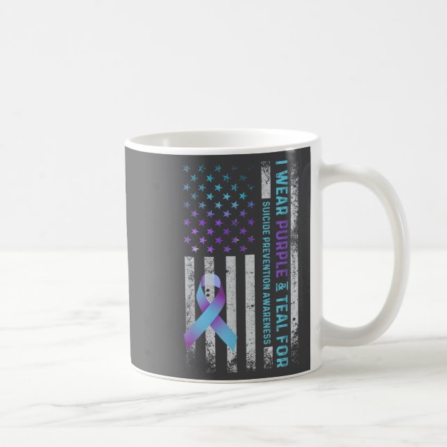 Taza De Café Us Flag I Wear Purple And Teal Suicide Prevention  (Derecha)