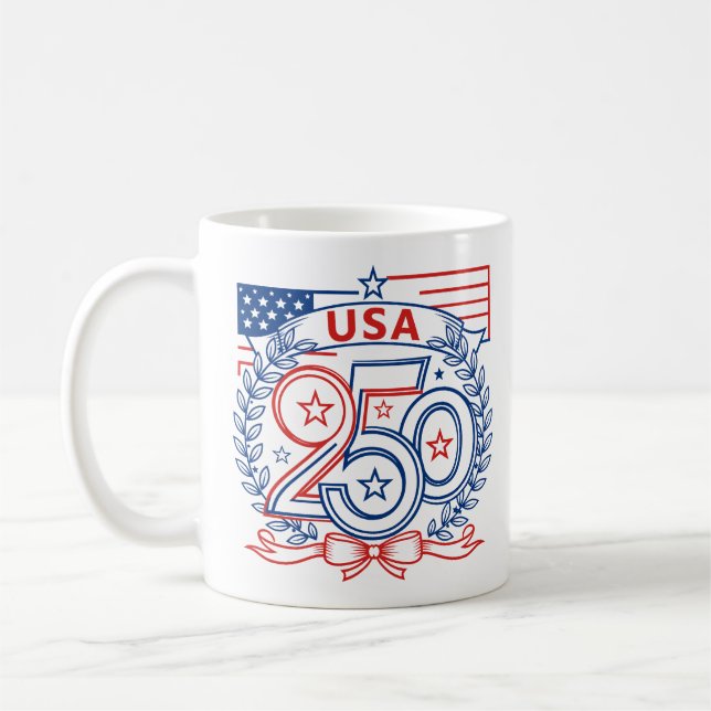 Taza De Café USA 250 Patriotic Anniversary Emblem Design (Izquierda)