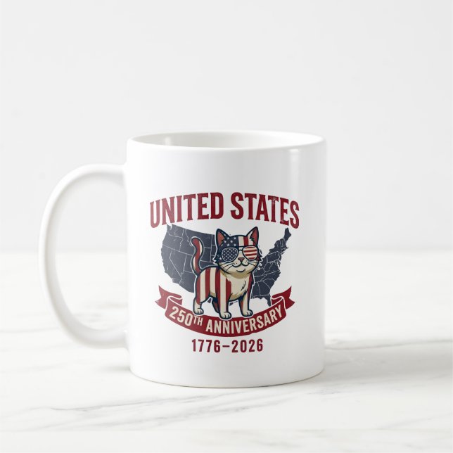 Taza De Café USA 250th Anniversary  Patriotic Cat American Flag (Izquierda)