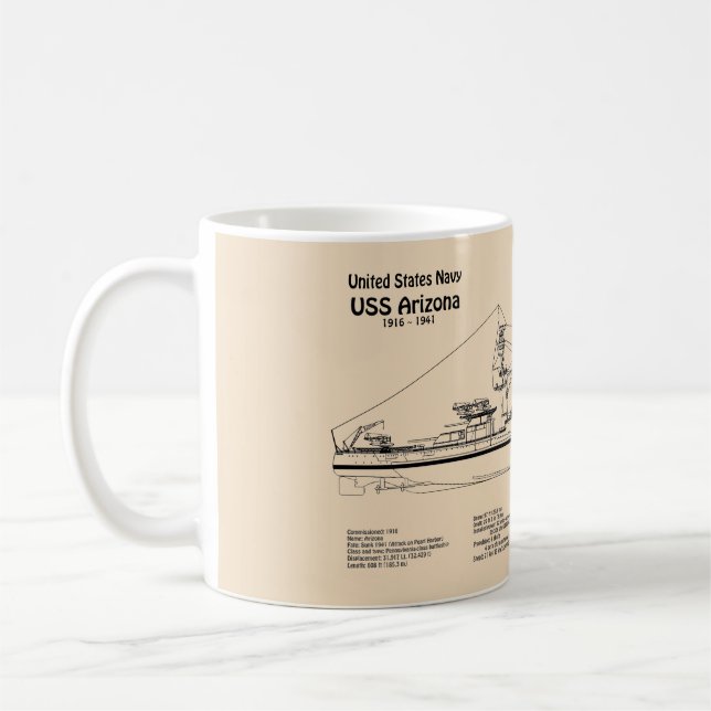 Taza De Café USS Arizona - Planes de trazado de buques SD (Izquierda)