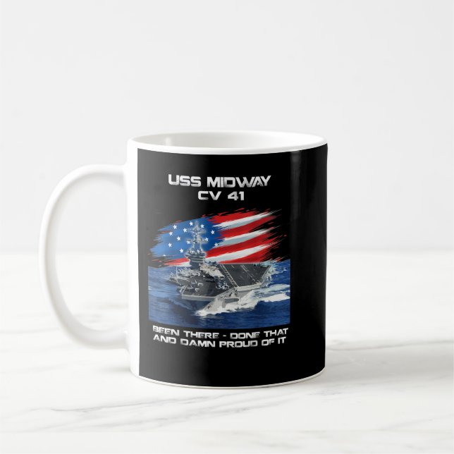 Taza De Café USS Midway CV 41 Aeronave Carrier Veterano Bandera (Izquierda)