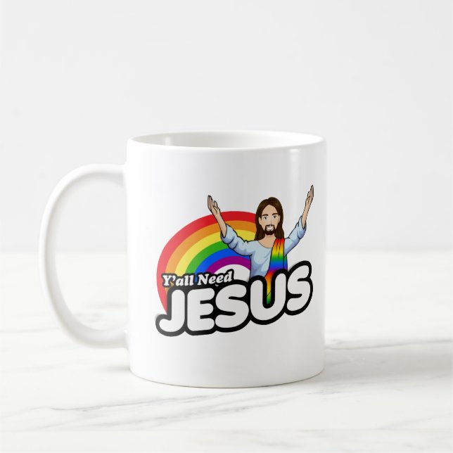 Taza De Café Ustedes necesitan a Jesús - Jesús Arcoíris (Izquierda)