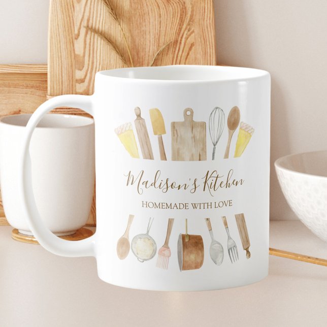 Taza De Café Utensilios de cocina de acuarela personalizados (In situ)
