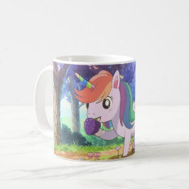Taza De Café Uva comiendo unicornio en el bosque