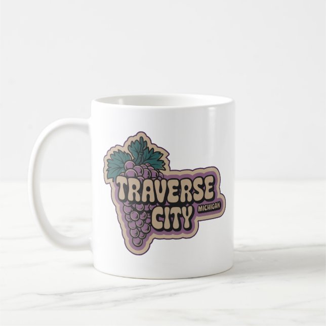 Taza De Café Uva de cosecha retro Michigan de Traverse City 70 (Izquierda)