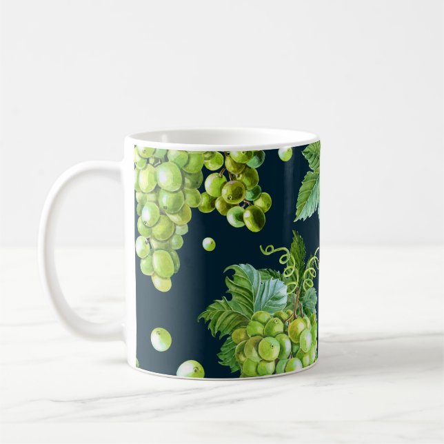 Taza De Café Uva verde: Patrón oscuro de acuarela (Izquierda)