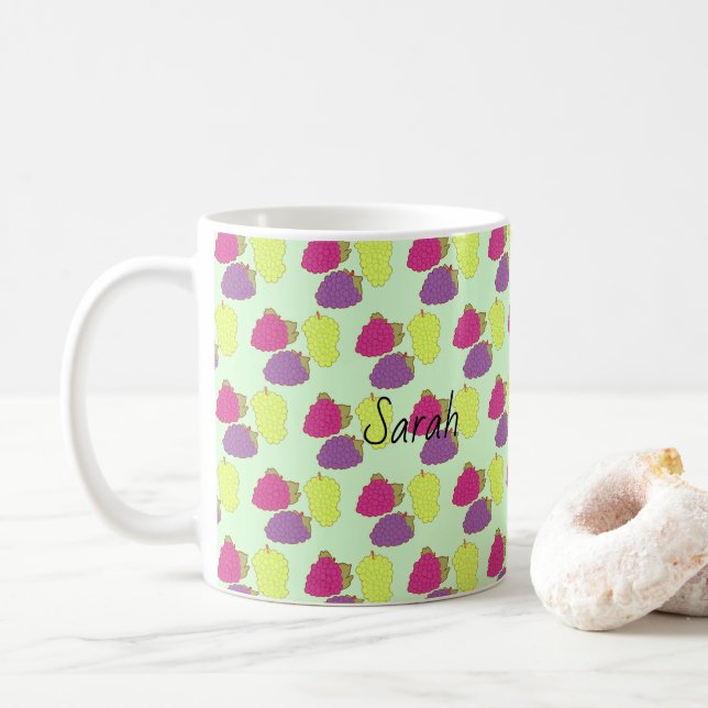 Taza De Café Uvas Rojas, Verdes Y Púrpura (Con donut)