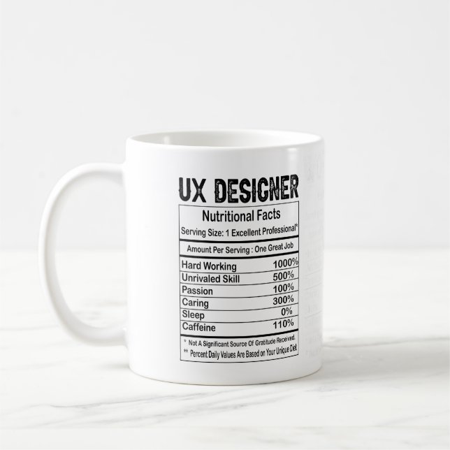 Taza De Café UX Designer Nutrition Facts 11 oz Coffee Mug (Izquierda)