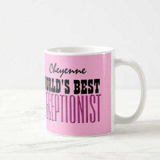 Taza De Café V02 rosado y negro del mejor RECEPCIONISTA del