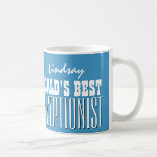 Taza De Café V06 azul y blanco del mejor RECEPCIONISTA del