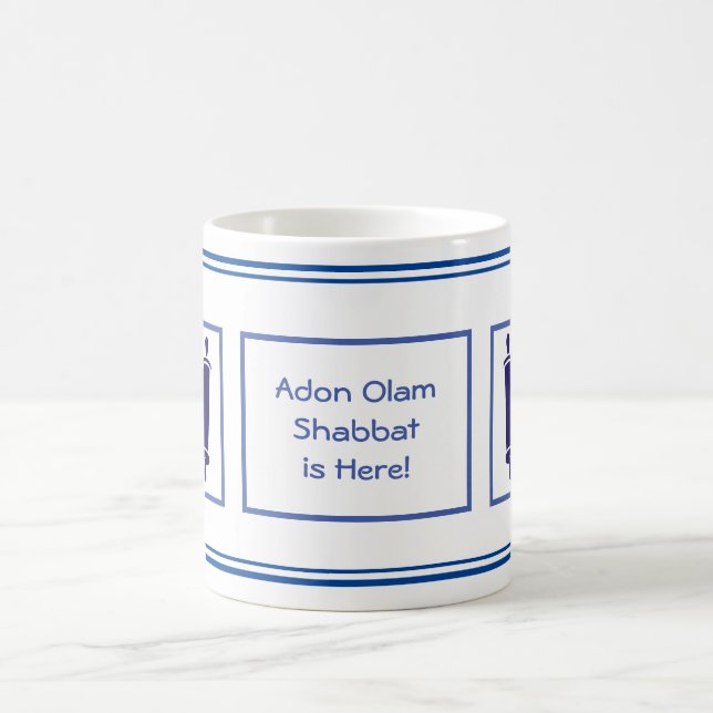 TAZA DE CAFÉ V.4 ADON OLAM, ¡SHABBAT ESTÁ AQUÍ! NAVY & WHITE (Centro)