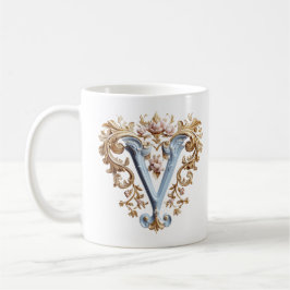 Taza de café 'V' inicial barroca para una princesa
