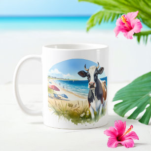Taza De Café Vaca acuarela de verano en la playa