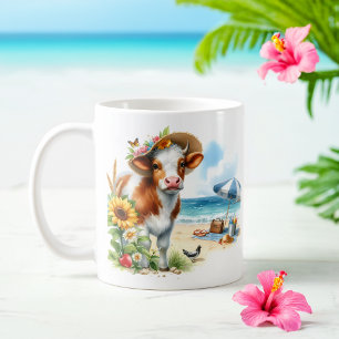 Taza De Café Vaca acuarela de verano en la playa