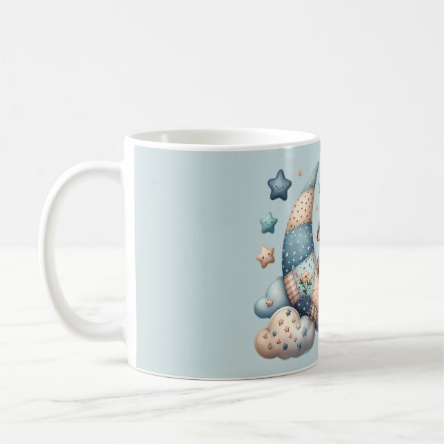 Taza De Café Vaca Adorable de Parche con Luna y Estrellas (Izquierda)