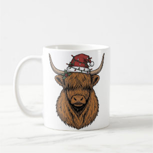 Taza De Café Vaca Altas Tierras de Navidad Grabado Antiguo Somb