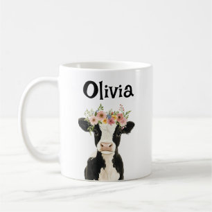 Taza De Café Vaca de bebé personalizada con guiso floral