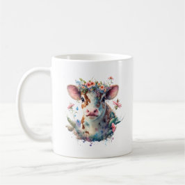 Taza De Café Vaca de color rosa floral con corona floral