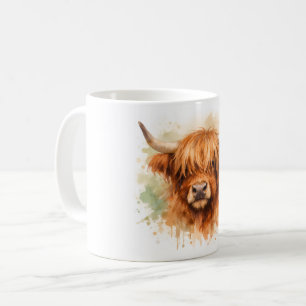 Taza De Café Vaca de las Highlands - Animales en acuarela