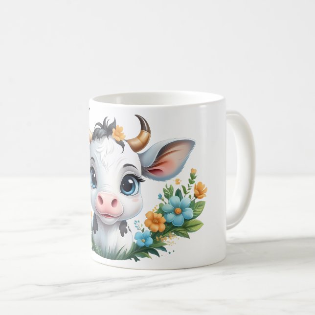 Taza De Café Vaca de niña cortada en flores (Anverso derecho)